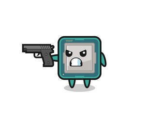 the cute processor character shoot with a gun