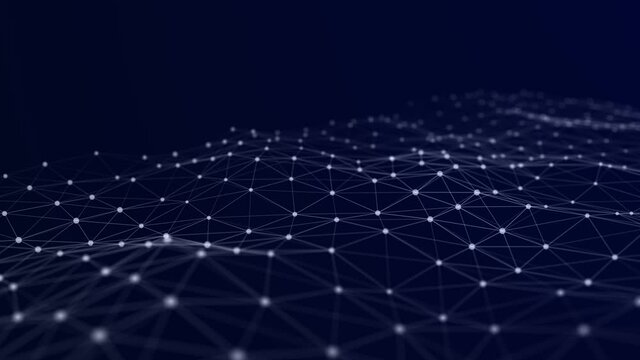 A wave of dots and lines of network connection. Technological background. 3D rendering. Seamless loop.