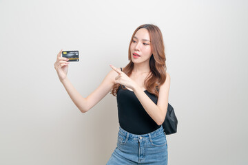 portrait beautiful Asian woman holding credit card