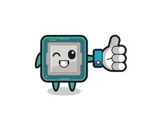 cute processor with social media thumbs up symbol