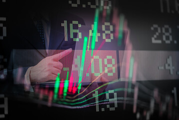 Candlestick chart in financial stock market on digital number background. Forex trading graphic design and Stock market trading trend as concept.