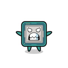 wrathful expression of the processor mascot character - obrazy, fototapety, plakaty