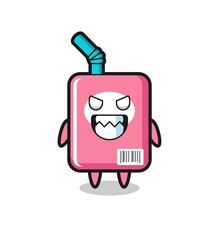 evil expression of the milk box cute mascot character
