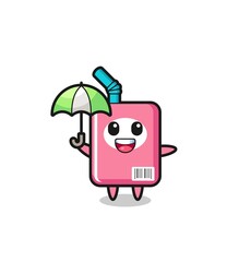 cute milk box illustration holding an umbrella