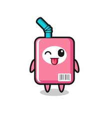 cute milk box character in sweet expression while sticking out her tongue