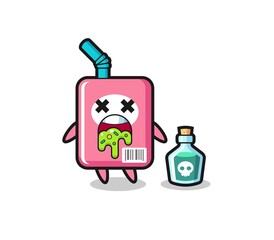 illustration of an milk box character vomiting due to poisoning