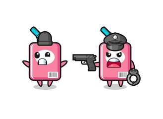 illustration of milk box robber with hands up pose caught by police