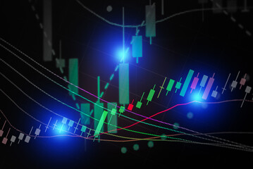 Candlestick chart in financial stock market on digital number background. Forex trading graphic design and Stock market trading trend as concept.	
