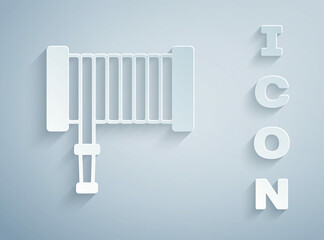 Paper cut Fire hose reel icon isolated on grey background. Paper art style. Vector