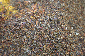 A mix of spices and herbs for the preparation of aromatic spicy dishes of Indian and Asian cuisine. Indian spice background.