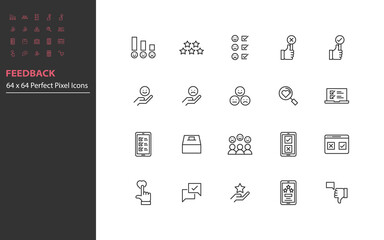 set of feedback thin line icons, review, customer service, survey