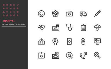 set of health care line icons, hospital