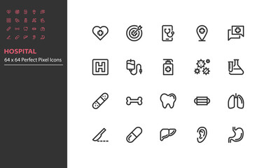 set of health care line icons, hospital