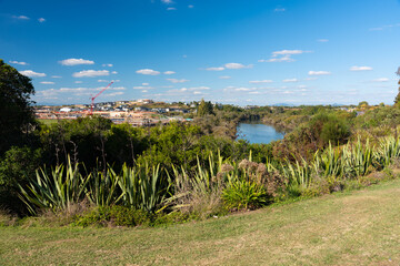 Waikato River flowing through the northern suburbs of Hamilton, New Zealand