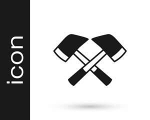 Black Firefighter axe icon isolated on white background. Fire axe. Vector