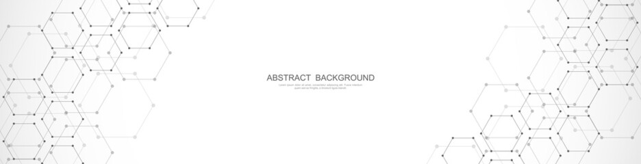 Banner design template or website header. Abstract background with geometric shapes and hexagon pattern
