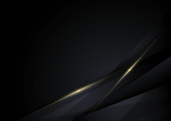 Abstract template dark triangles diagonal background with golden line. Luxury style.