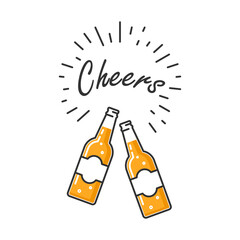 Two bottles of beer with the inscription heers on a white background.