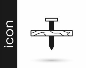 Black Metallic nail and wood plank icon isolated on white background. Vector