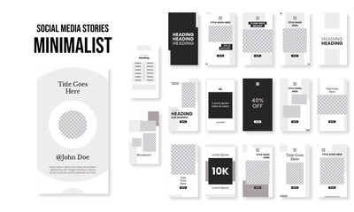 Set of editable social media instagram stories minimalist design vector template ai & eps 10