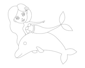 Mermaid and dolphin coloring vector illustration