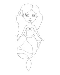 Mermaid black and white coloring vector illustration