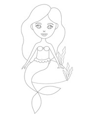 Mermaid black and white coloring vector illustration