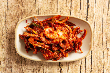 Stir fried spicy vegetable octopus