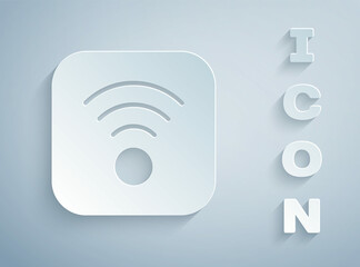 Paper cut Wi-Fi wireless internet network symbol icon isolated on grey background. Paper art style. Vector