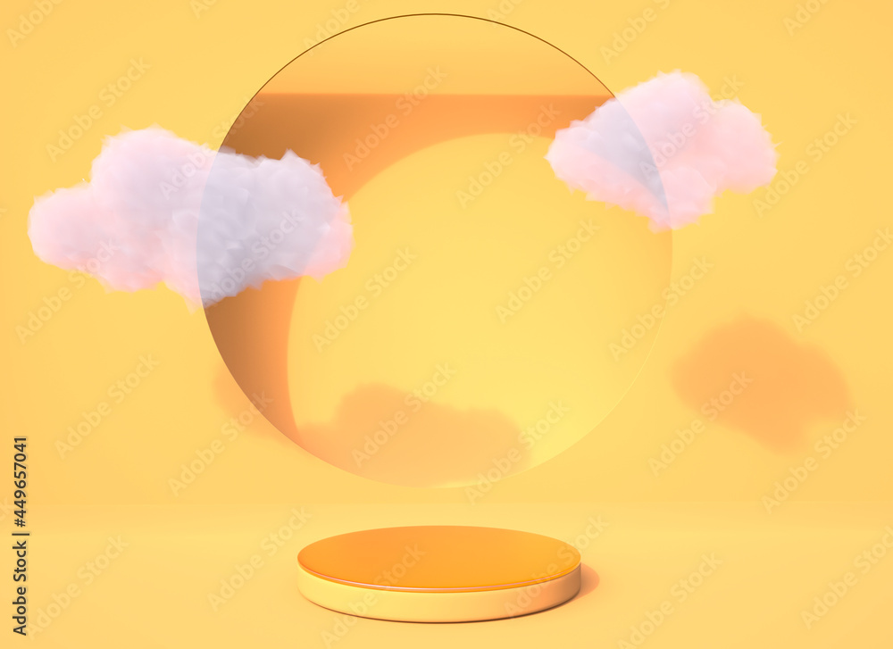 Poster background 3d rendering with podium and minimal cloud scene, minimal product display background.