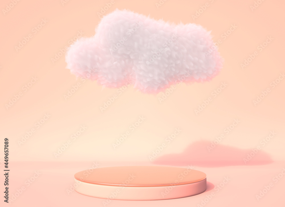 Poster background 3d rendering with podium and minimal cloud scene, minimal product display background.