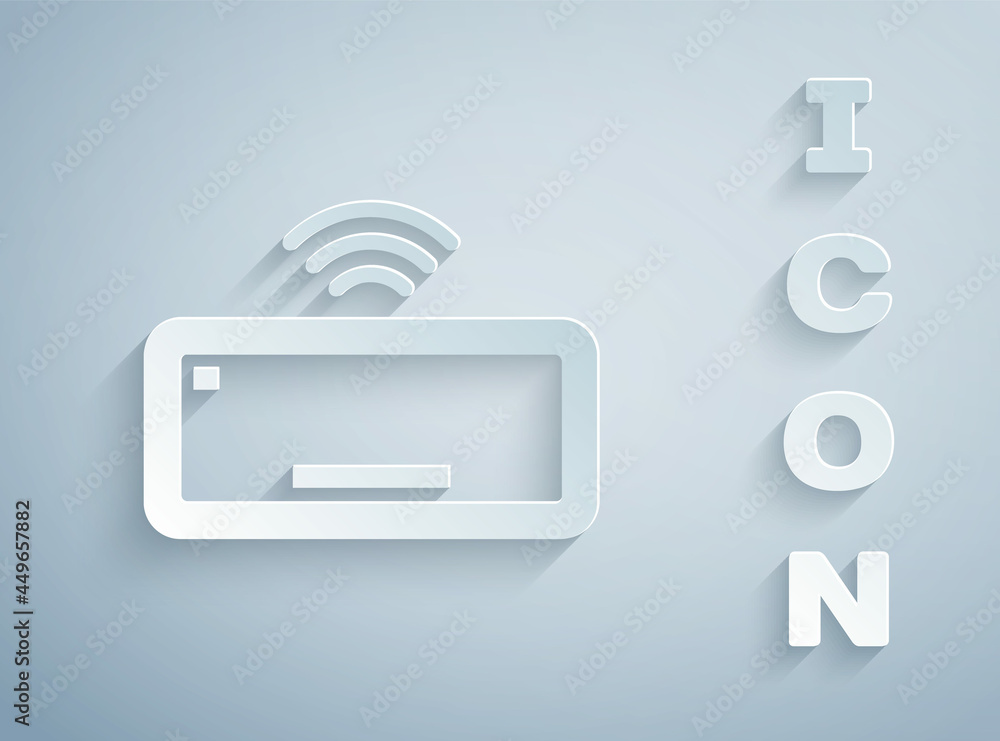 Poster paper cut computer keyboard icon isolated on grey background. pc component sign. paper art style. ve