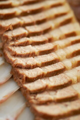 Boiled pork on a plate, Korean food 
