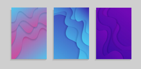 Set Of 3d Gradient Dynamic Colorful Liquid Papercut Style Cover Template. Can Be Used As Banner, Motion, Frame, Poster Or Presentation.