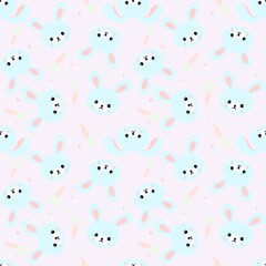 Seamless pattern with cute bunnies, carrots and other elements. Design for clothing, fabric and other items. The illustration is hand-drawn with live lines in the cartun style.