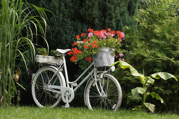 Altes Fahrrad als Dekoration für den Garten