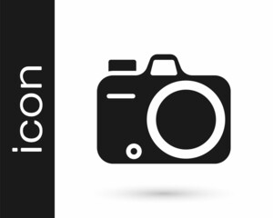 Black Photo camera icon isolated on white background. Foto camera. Digital photography. Vector