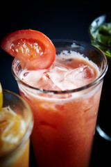 Tomato fresh fruit juice and fresh fruit orange juice