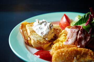 Toast Bacon Sausage Cheese and Salad 