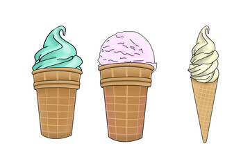 Hand draw illustration ice cream. Summer food, cold cream, frozen.Digital clipart gelato.Logo design, menu,restaurant