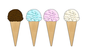 Hand draw illustration ice cream. Summer food, cold cream, frozen.Digital clipart gelato.Logo design, menu,restaurant