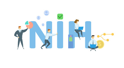NIH, Not Invented Here. Concept with keywords, people and icons. Flat vector illustration. Isolated on white.