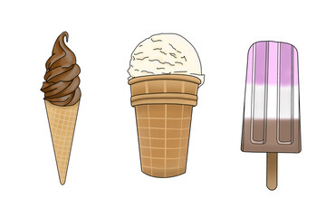 Hand draw illustration ice cream. Summer food, cold cream, frozen.Digital clipart gelato.Logo design, menu,restaurant