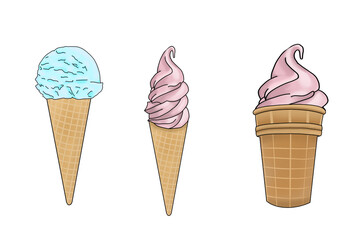 Hand draw illustration ice cream. Summer food, cold cream, frozen.Digital clipart gelato.Logo design, menu,restaurant