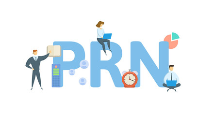 PRN, As Needed. Concept with keywords, people and icons. Flat vector illustration. Isolated on white.