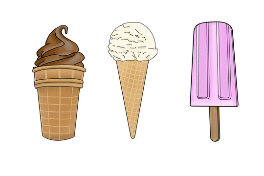 Hand draw illustration ice cream. Summer food, cold cream, frozen.Digital clipart gelato.Logo design, menu,restaurant