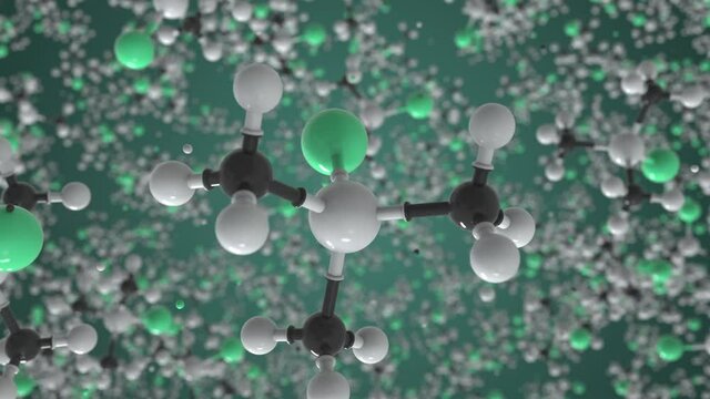 Molecule of chlorotrimethylsilane, conceptual molecular model. Scientific looping 3d animation