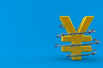 Yen currency with barbed wire