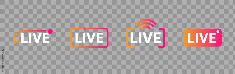 Poster live streaming icon set. live buttons on a transparent background. broadcasting symbol template. soc