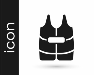 Black Life jacket icon isolated on white background. Life vest icon. Extreme sport. Sport equipment. Vector
